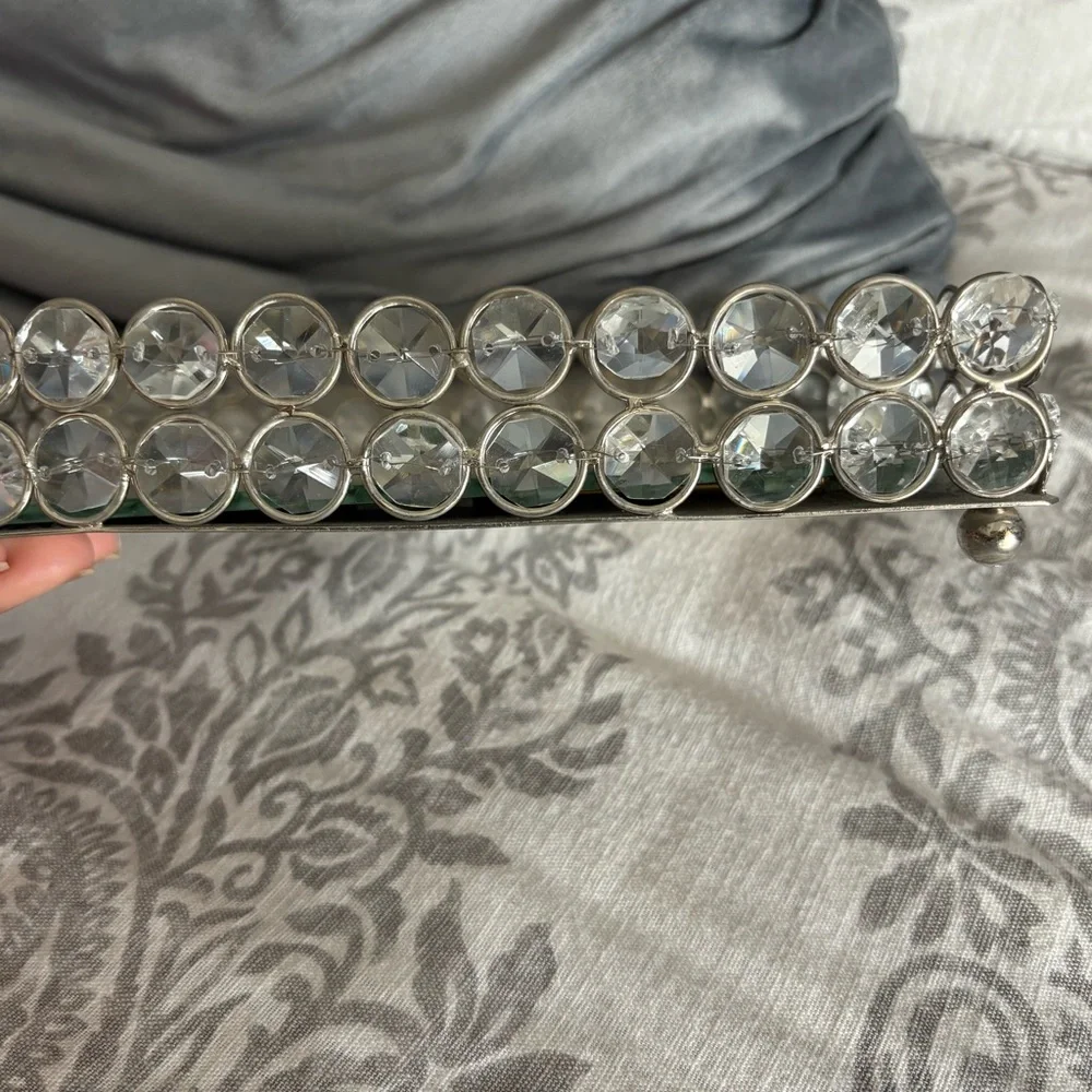 Crystal Accent Mirrored Vanity Tray - Silver